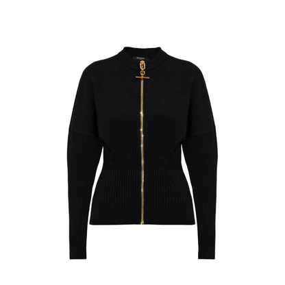 Zipped Knit Cardigan Black
