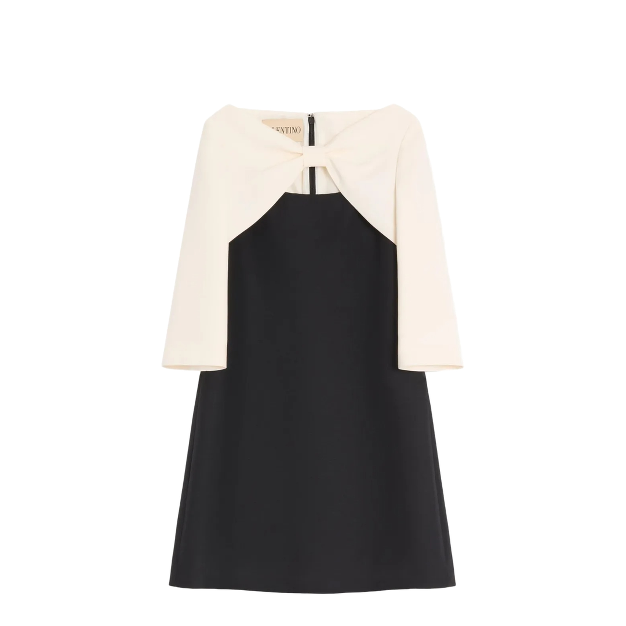 MAYFEYR - Valentino - Crepe Couture Short Dress With Bow And Contrasting Sleeves - BVAJ061CF
