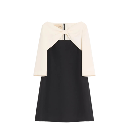MAYFEYR - Valentino - Crepe Couture Short Dress With Bow And Contrasting Sleeves - BVAJ061CF