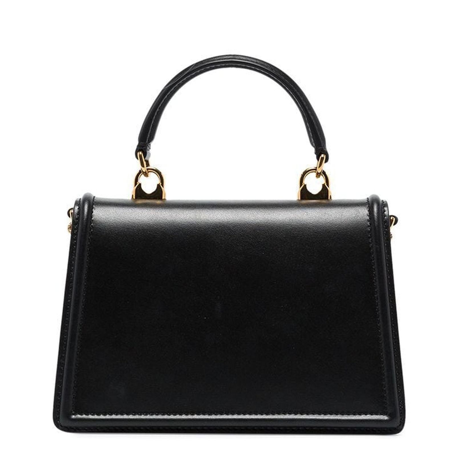 Black Calfskin Shoulder Bag with Rhinestone Details and Gold Chain