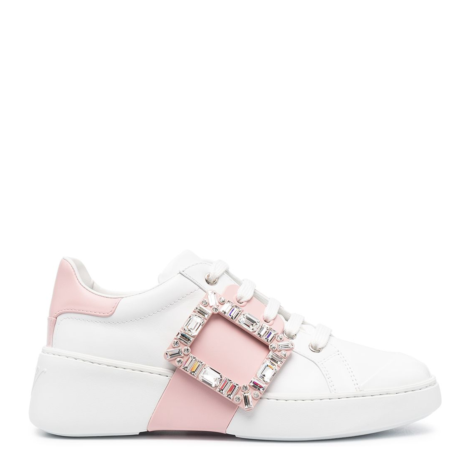 Two-Tone Design Crystal Buckle Detail Almond Toe Front Lace-Up Footwear