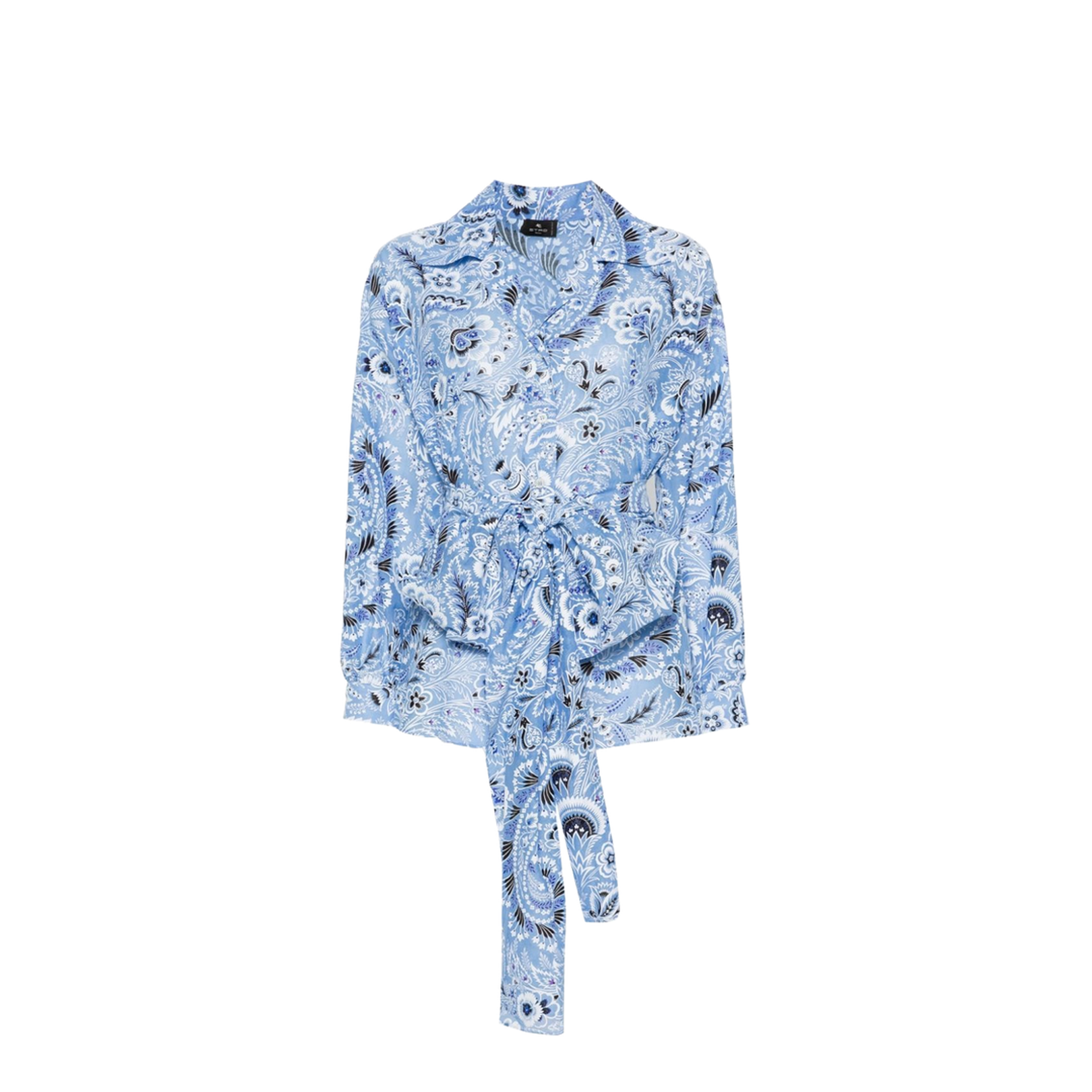 Silk-Cotton Blend Floral Print Shirt - Blue