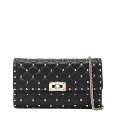 Rockstud Spike Quilted Leather Clutch Bags - Black