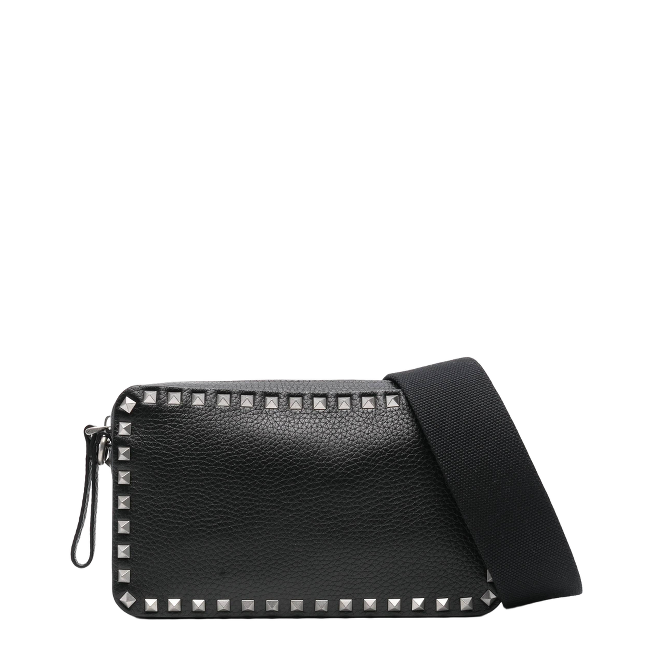 Grained Leather Rockstud Shoulder Bag
