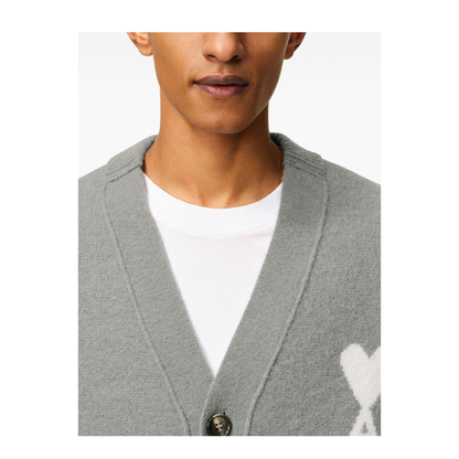 Grey Wool Cardigan Front-Button V-Neck