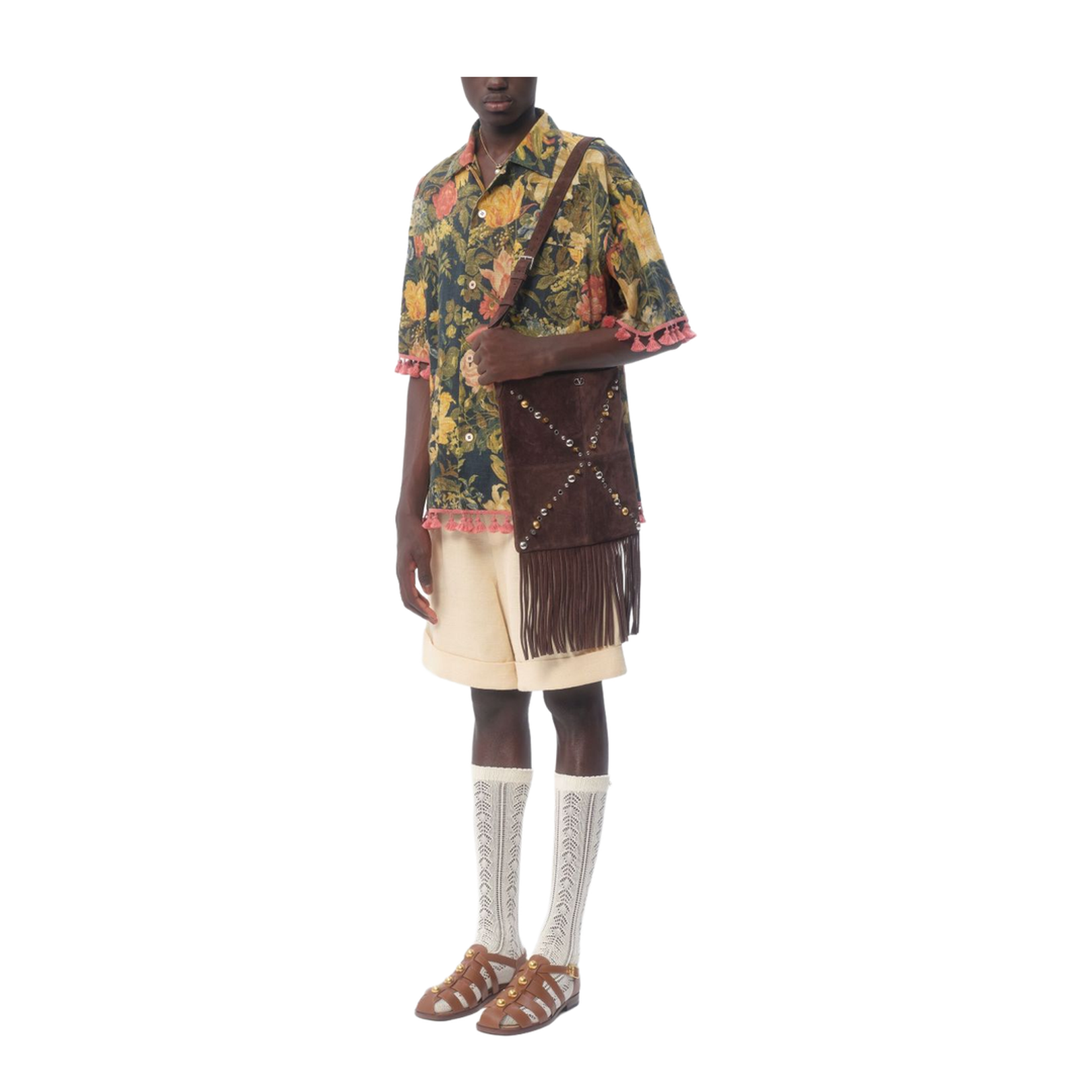Linen Blend Bowling Shirt with Apres l'hiver Print
