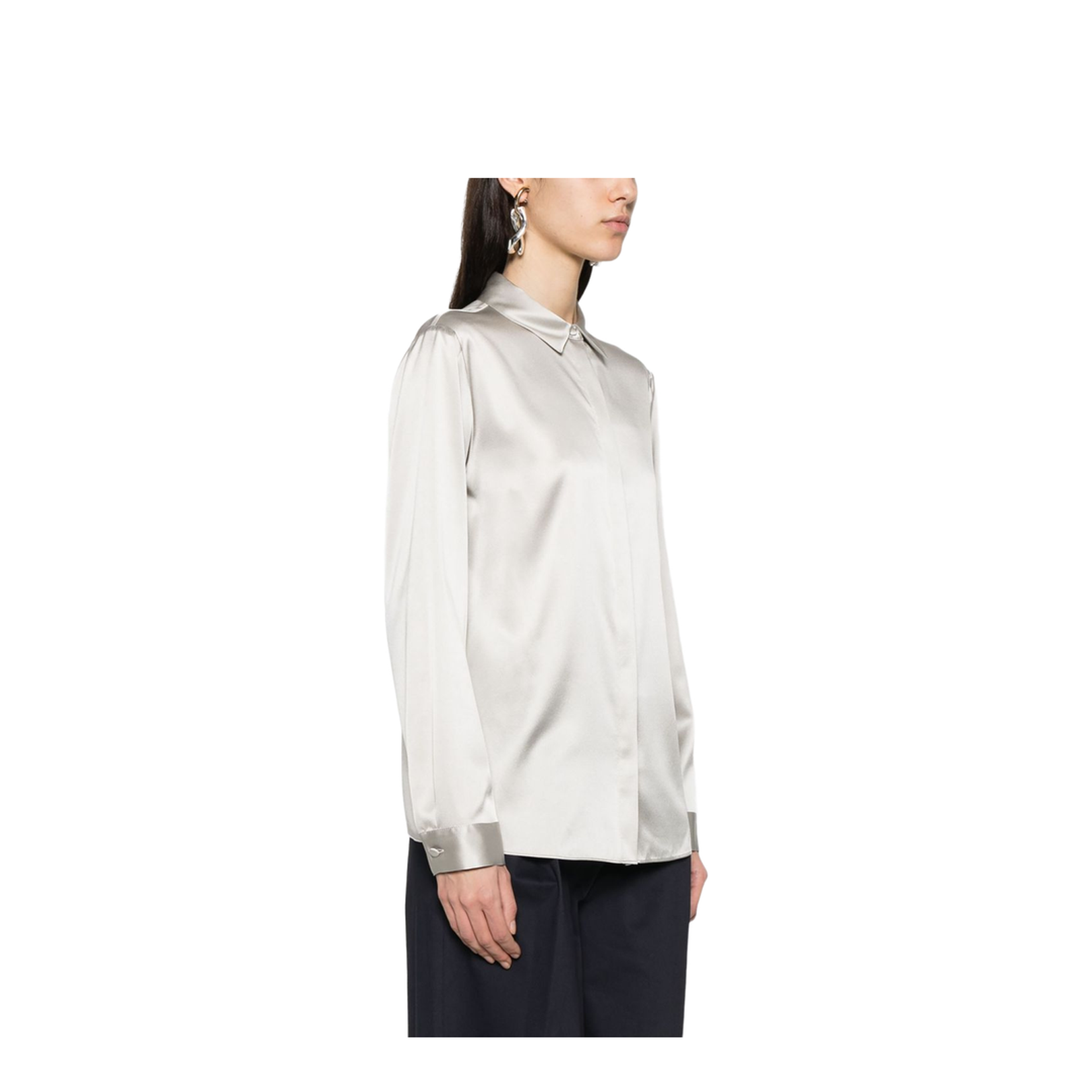 Light Grey Concealed Front Button Fastening Shirt