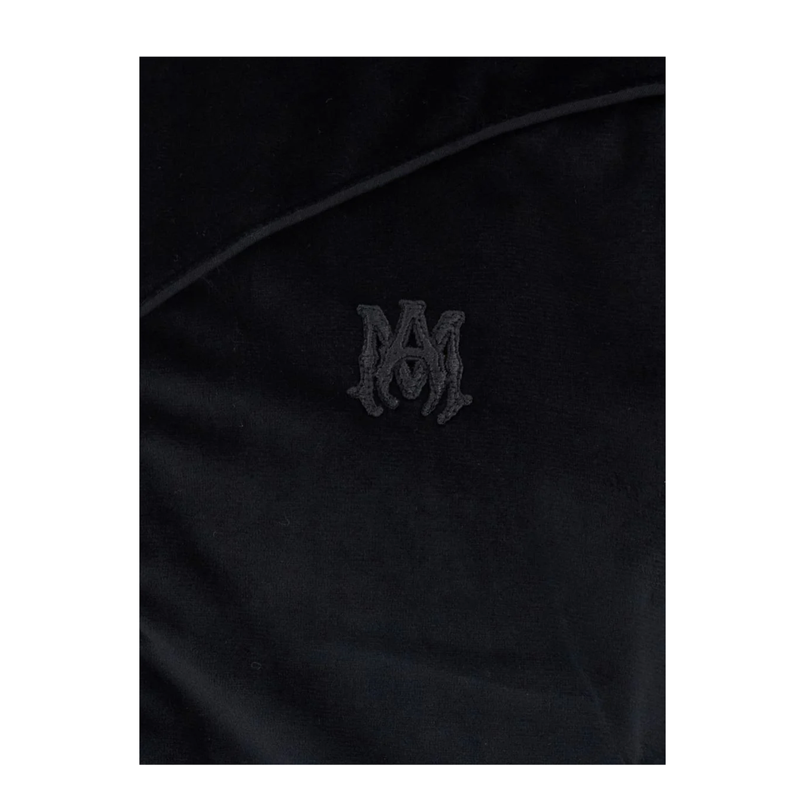 Black Jacket With High Neck And Logo Embroidery On The Front In Velvet