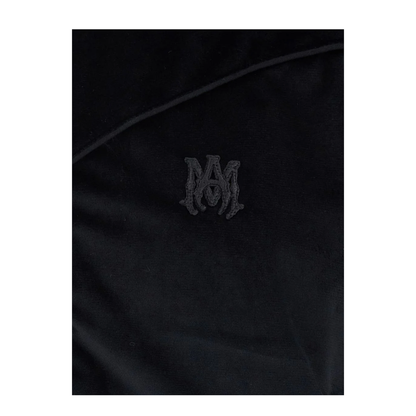 Black Jacket With High Neck And Logo Embroidery On The Front In Velvet