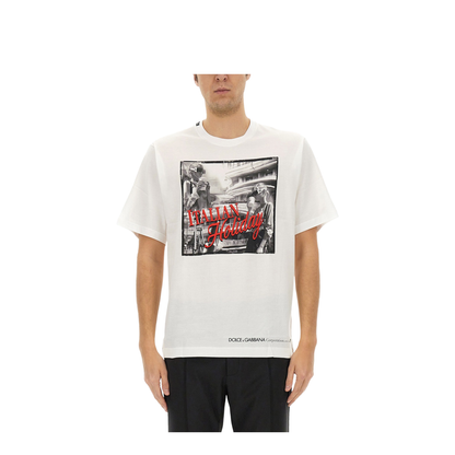 Cotton T-Shirt with "Italian Holiday" Print