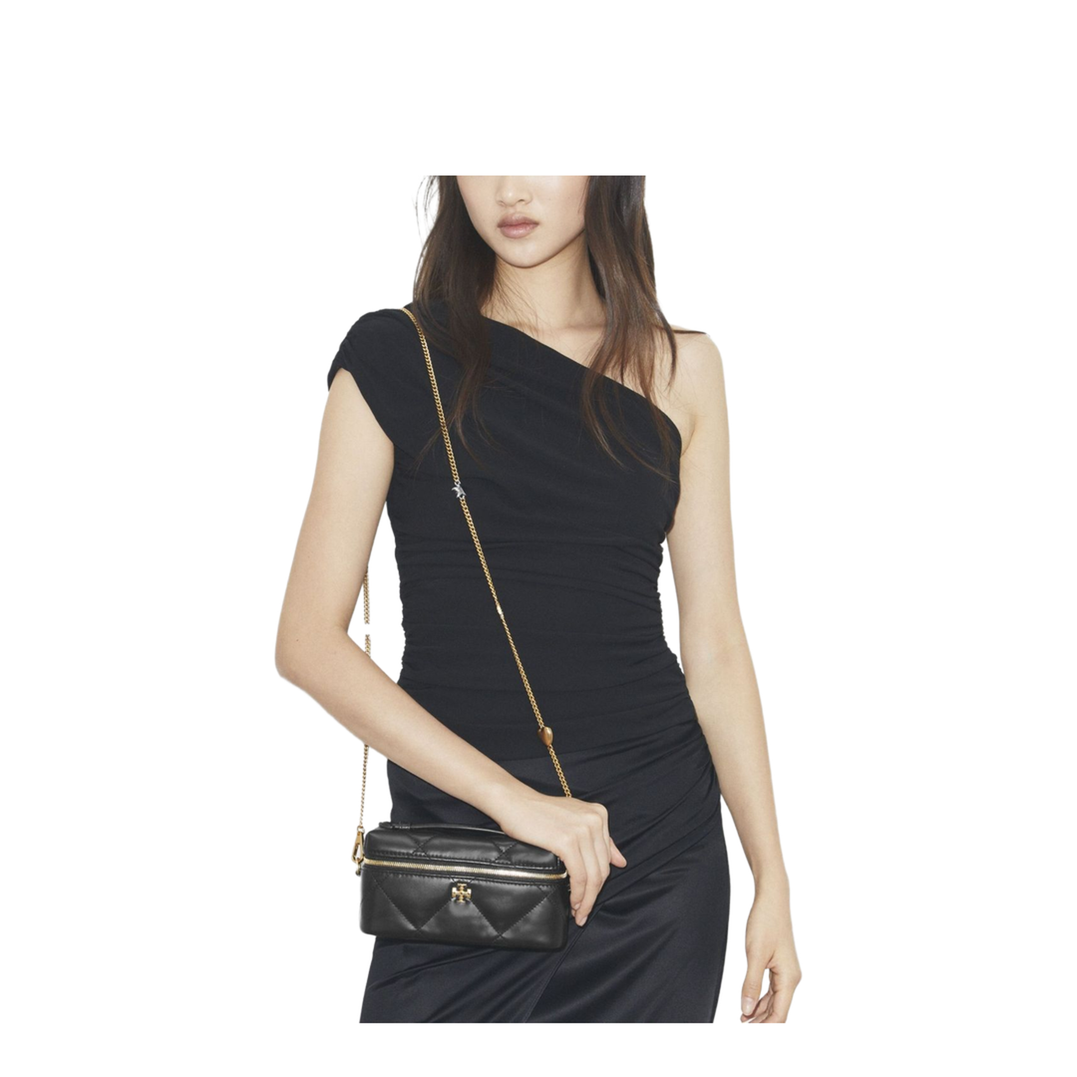 Kira Diamond Quilt Charm East-West Leather Vanity Case - Black