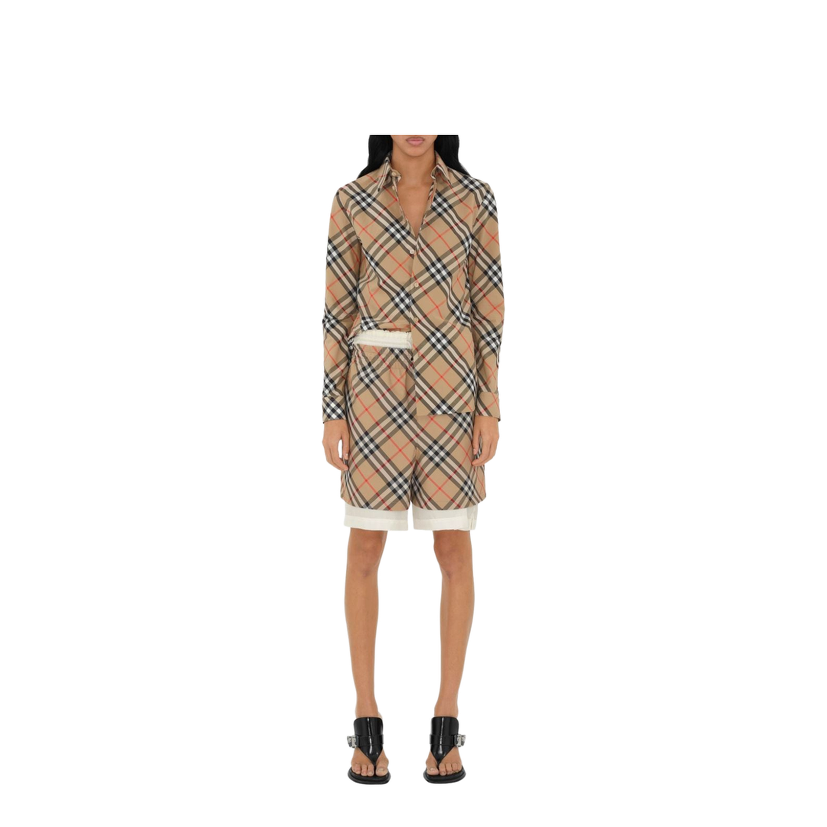 Check Cotton Shirt In Beige