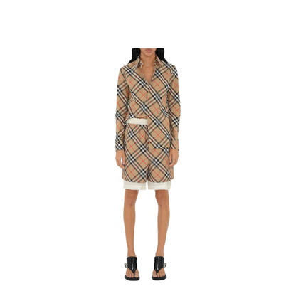 Check Cotton Shirt In Beige