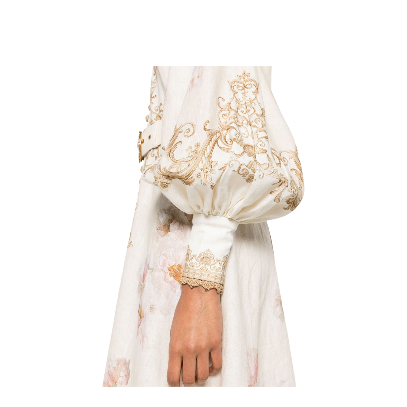 Cream Floral Baroque Linen Maxi Dress