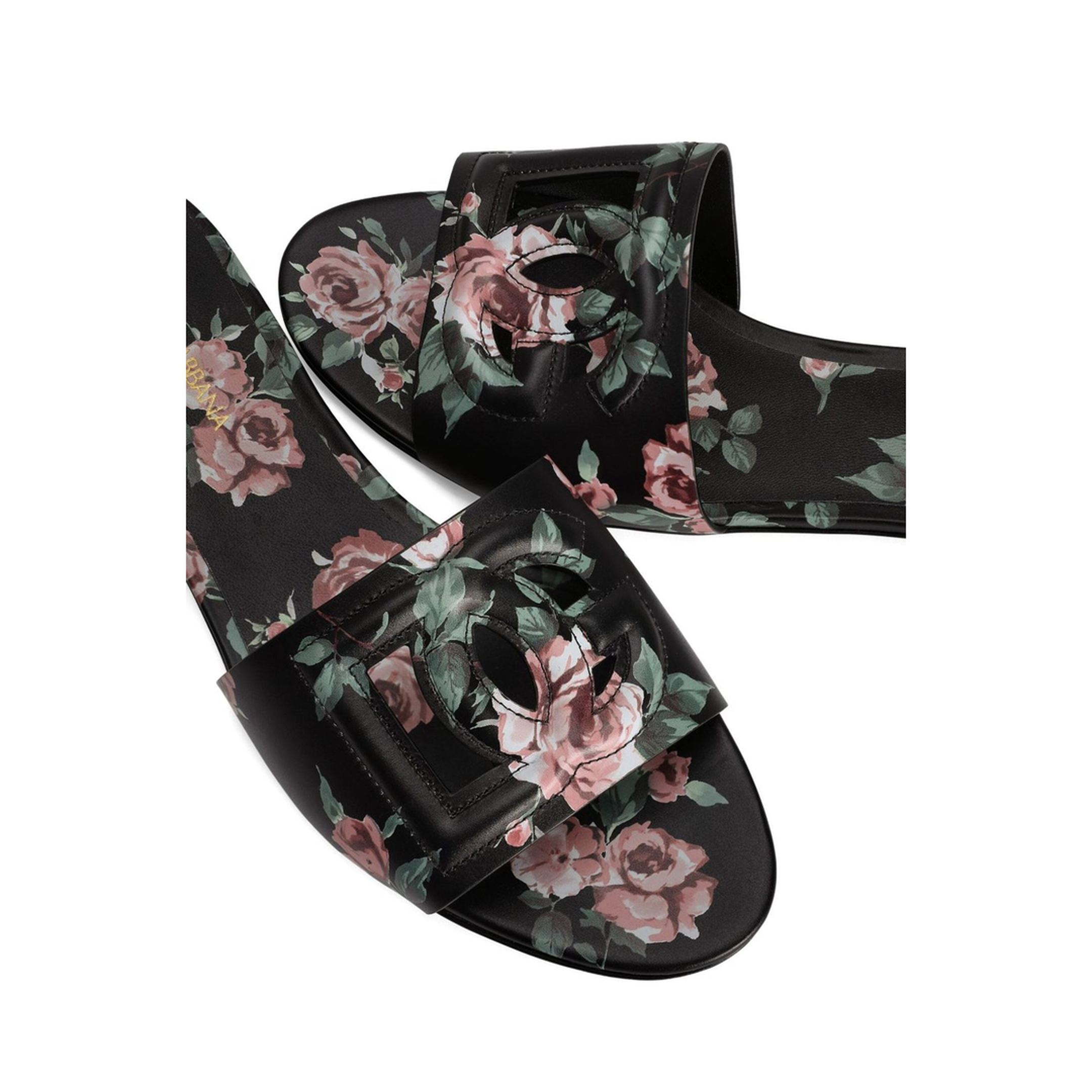Black Slide Sandals with Cut Out Logo