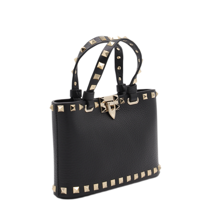 Rockstud Mini Calfskin Shopping Bag - Black