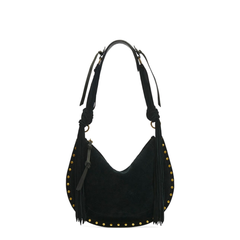 Oskan Soft Zip Suede Calfskin Shoulder Bag - Black