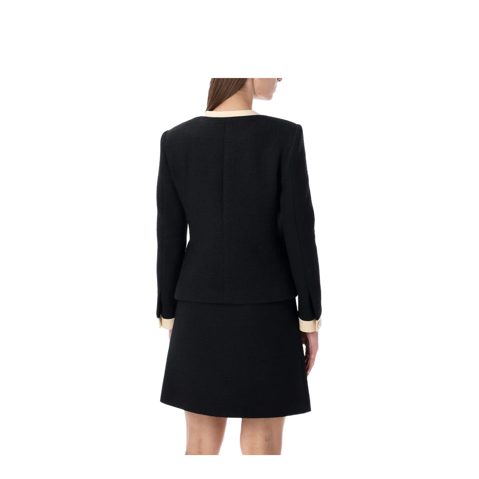 Short Wool Tweed Jacket With Bows