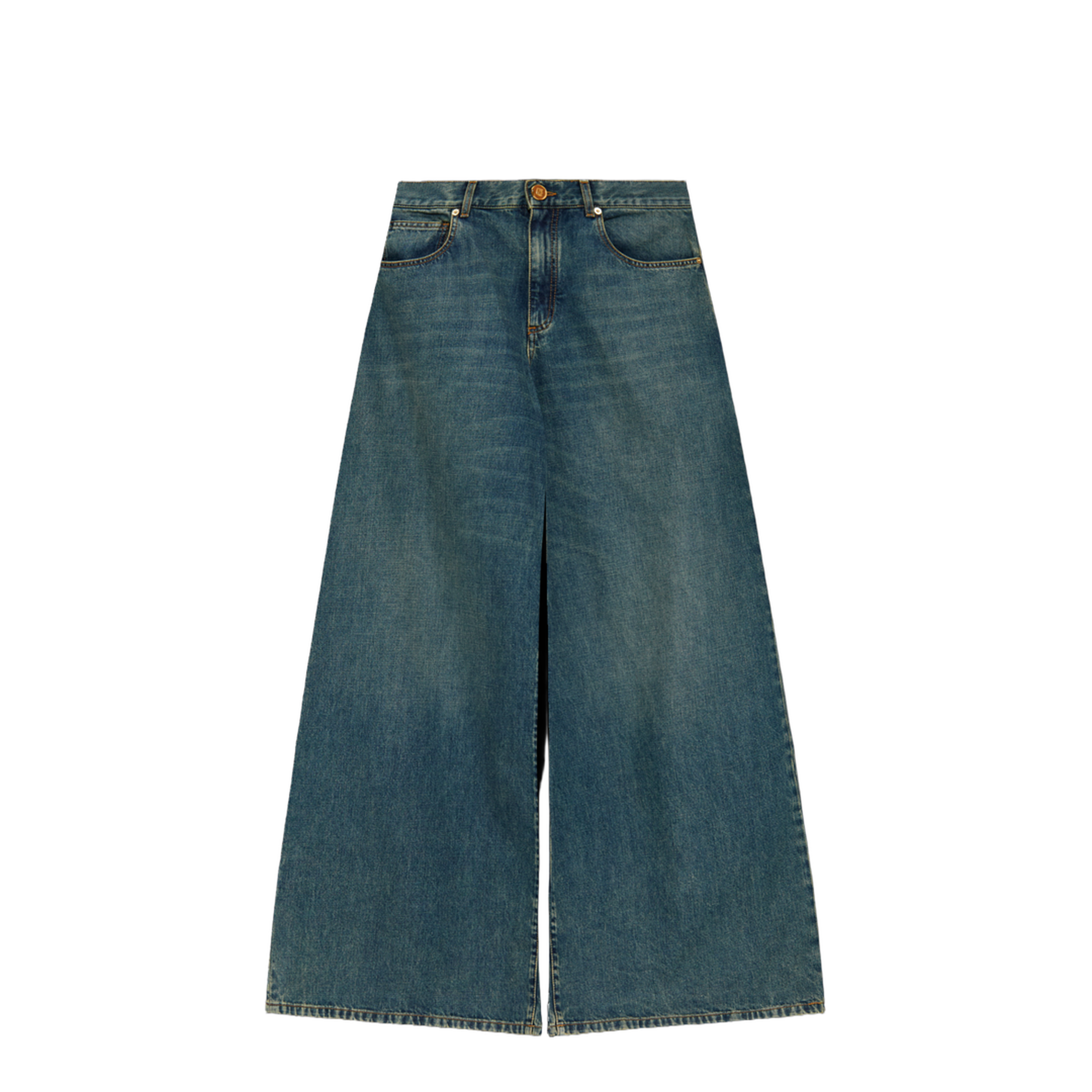 Wide-leg faded denim jeans