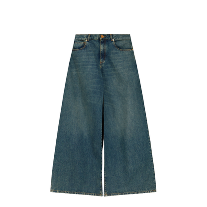 Wide-leg faded denim jeans