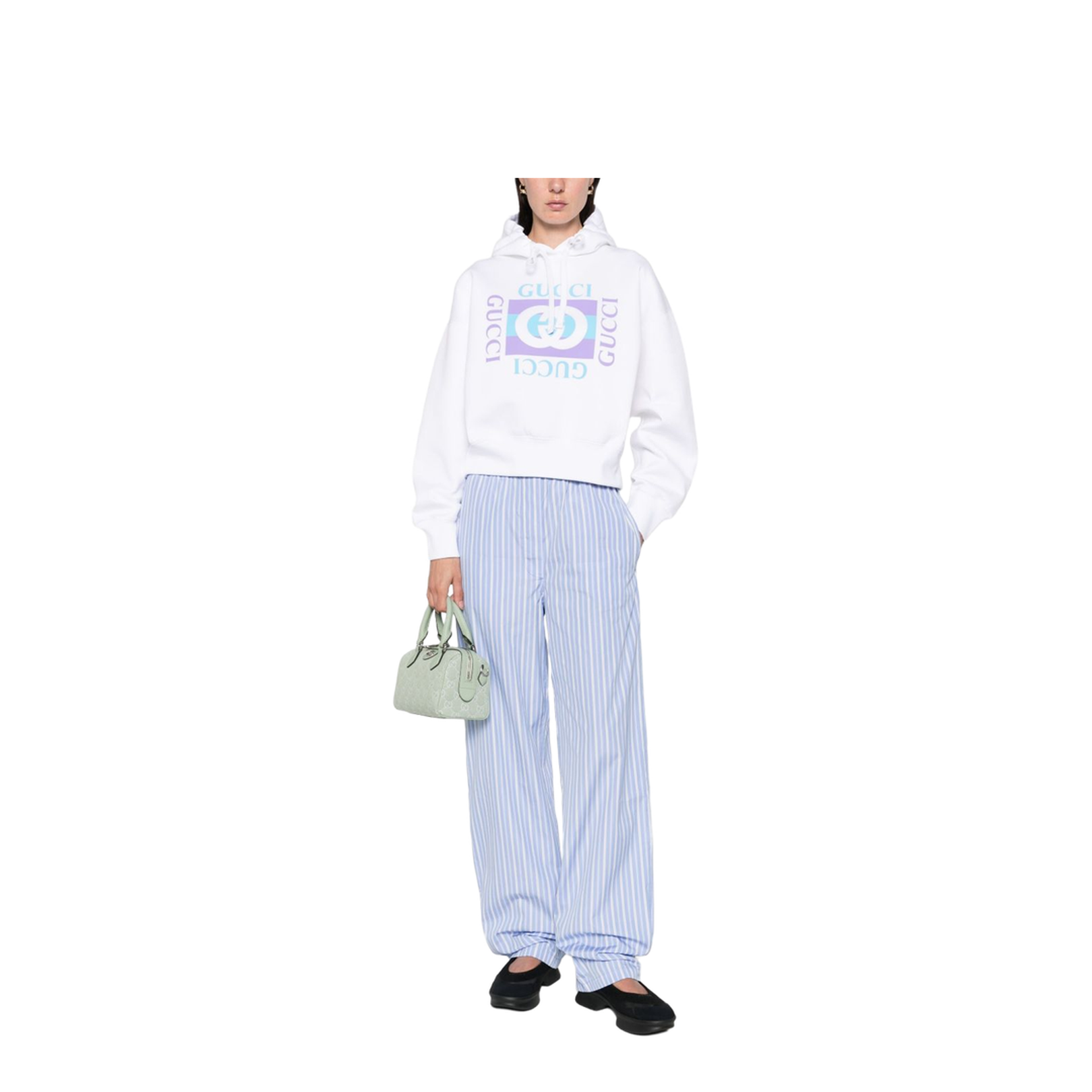 Cotton Hooded Sweatshirt with Print in White