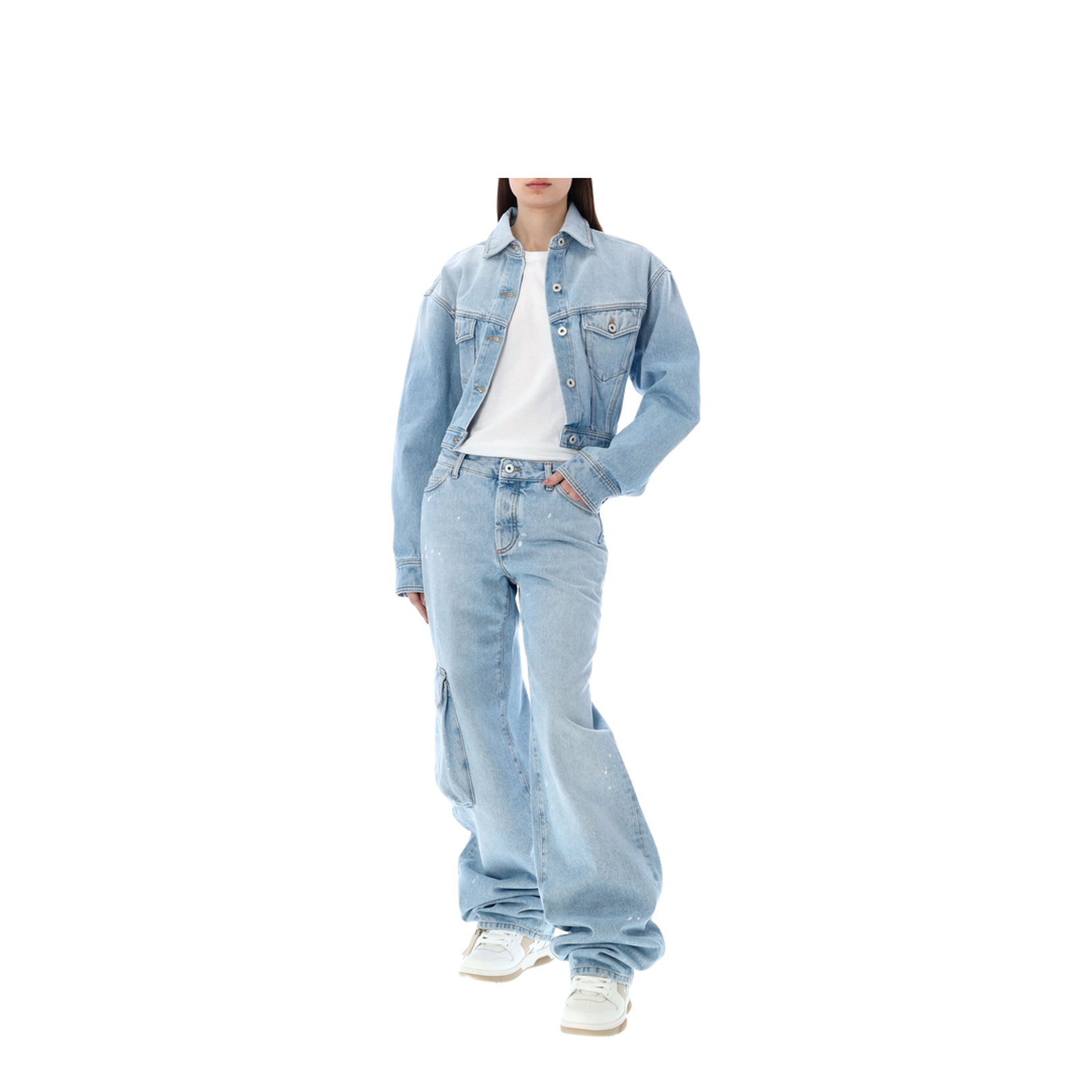Light Blue Cotton Cargo Jeans with Painted Detail