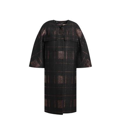 Black Cocoon Coat in Jacquard Lamé