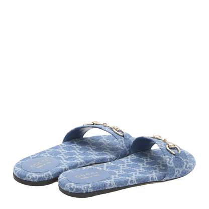 Slide Sandal with Horsebit in Blue GG Denim