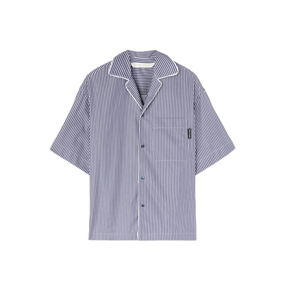 MAYFEYR - Palm Angels - Curved Logo-Print Striped Shirt - PWGG005S25FAB0014603
