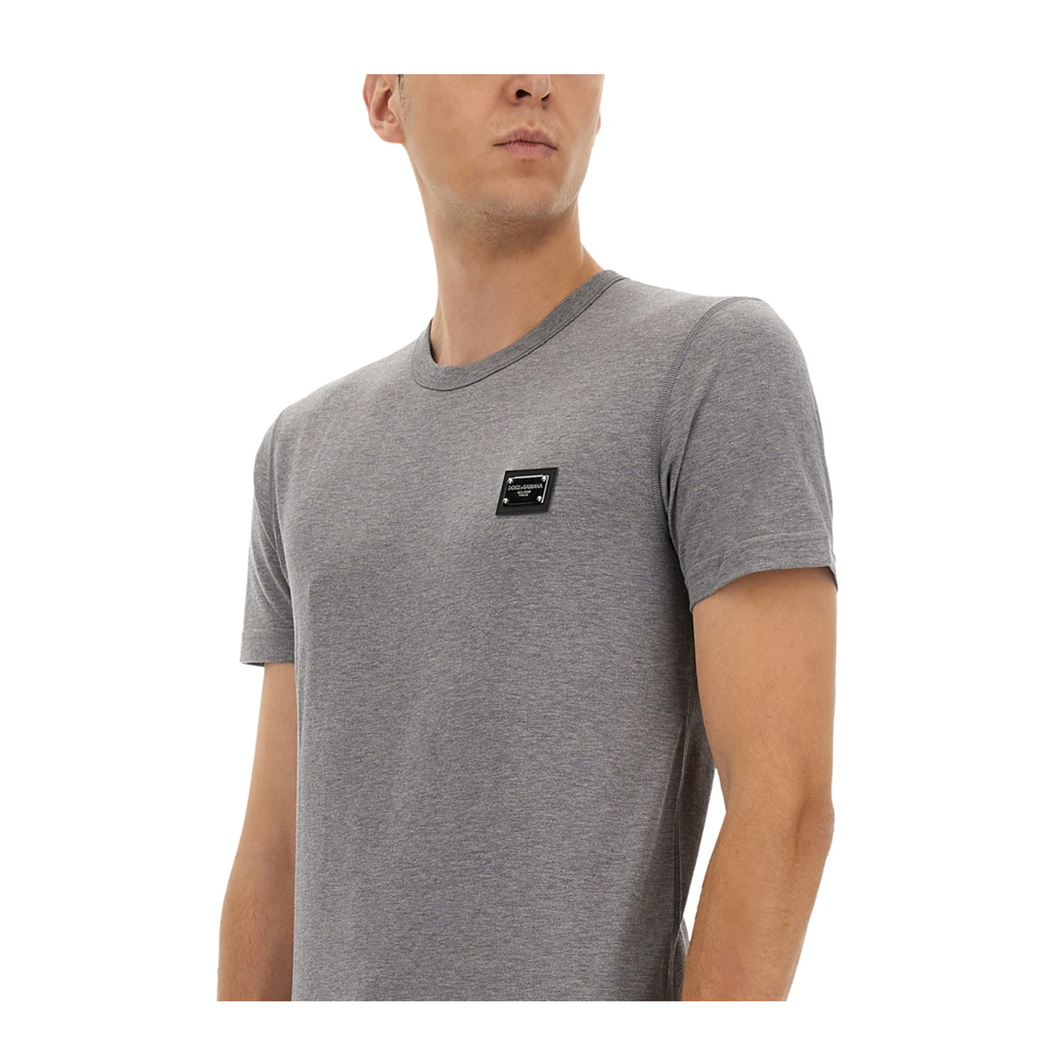 Cotton T-Shirt with Logo Plaque