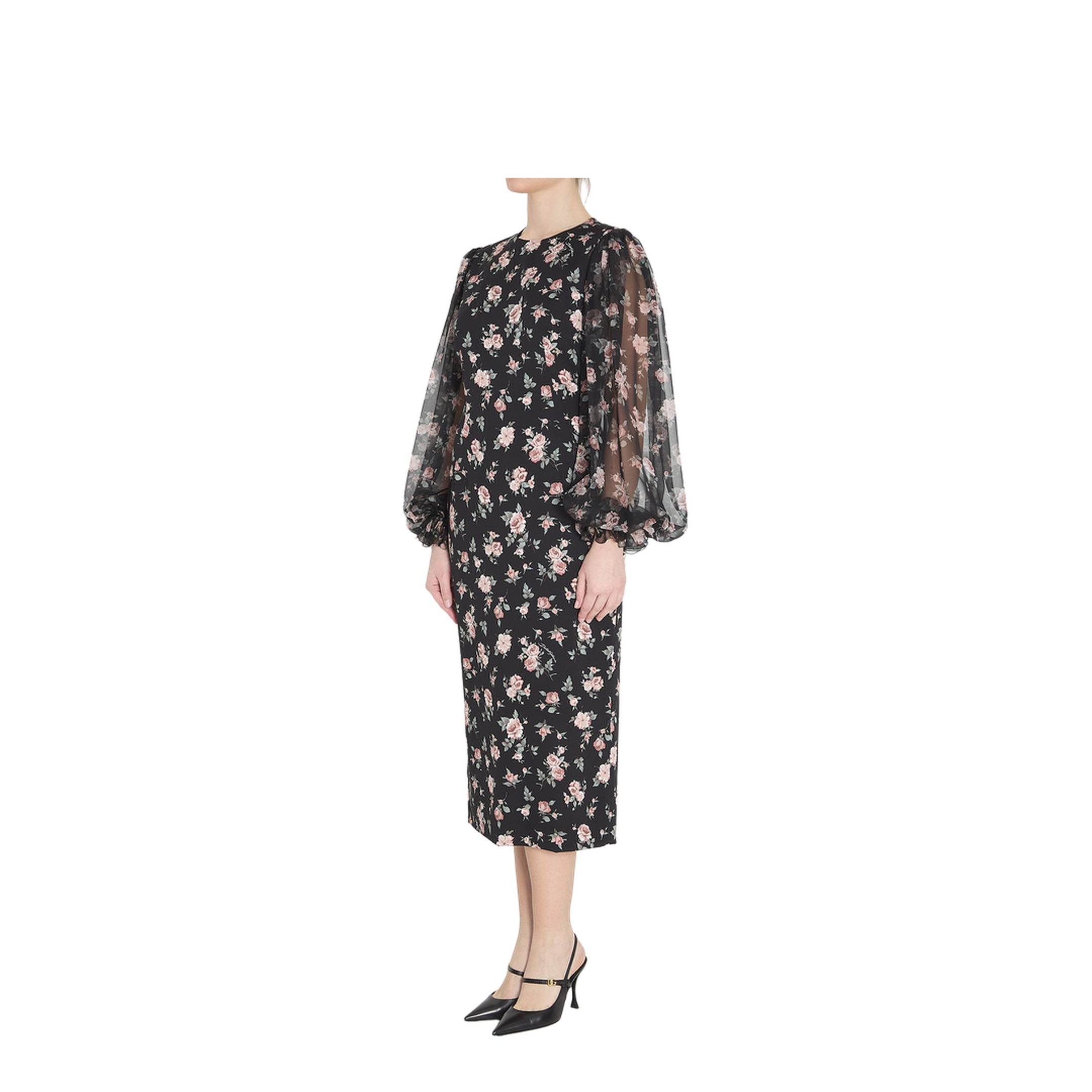 Vintage Roses-Print Charmeuse Dress