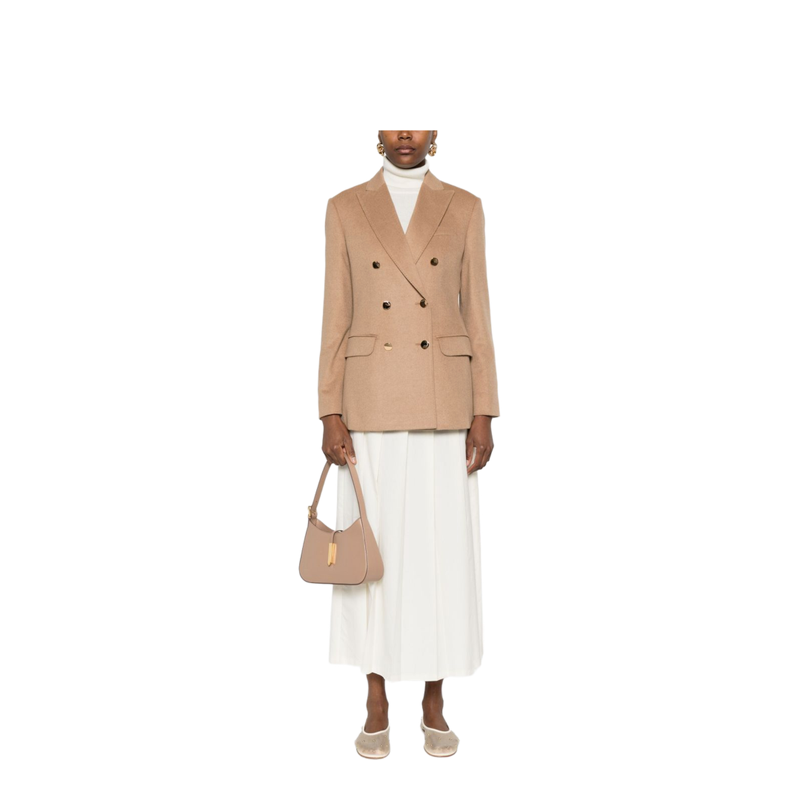 Beige Double-Breasted Button Fastening Coat