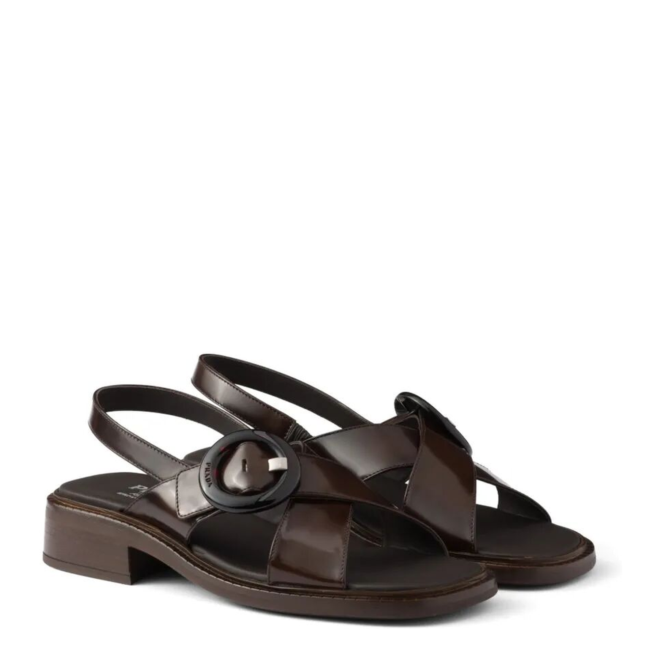 MAYFEYR - Prada - Brushed Leather Crisscross Band Sandals With Plexiglas Buckle - 1X962NF035P39