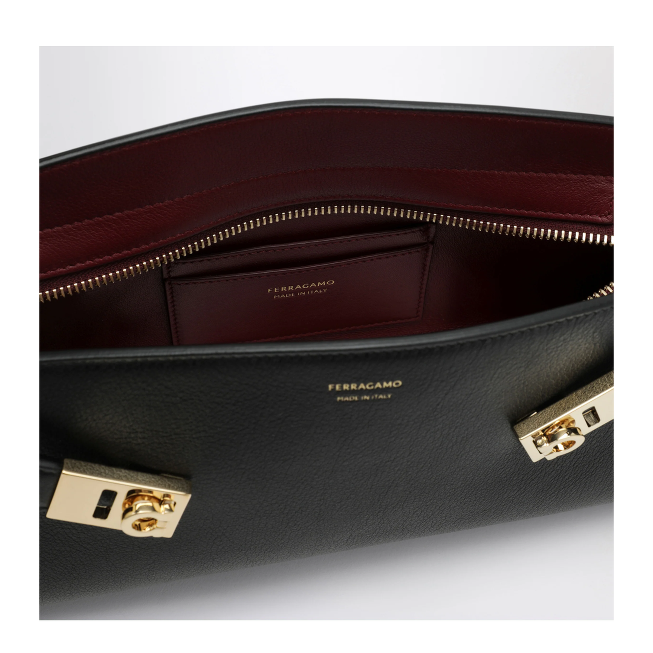 MAYFEYR - Ferragamo - Hug East West Black Burgundy Calfskin Shoulder Bag - 0795208LENB