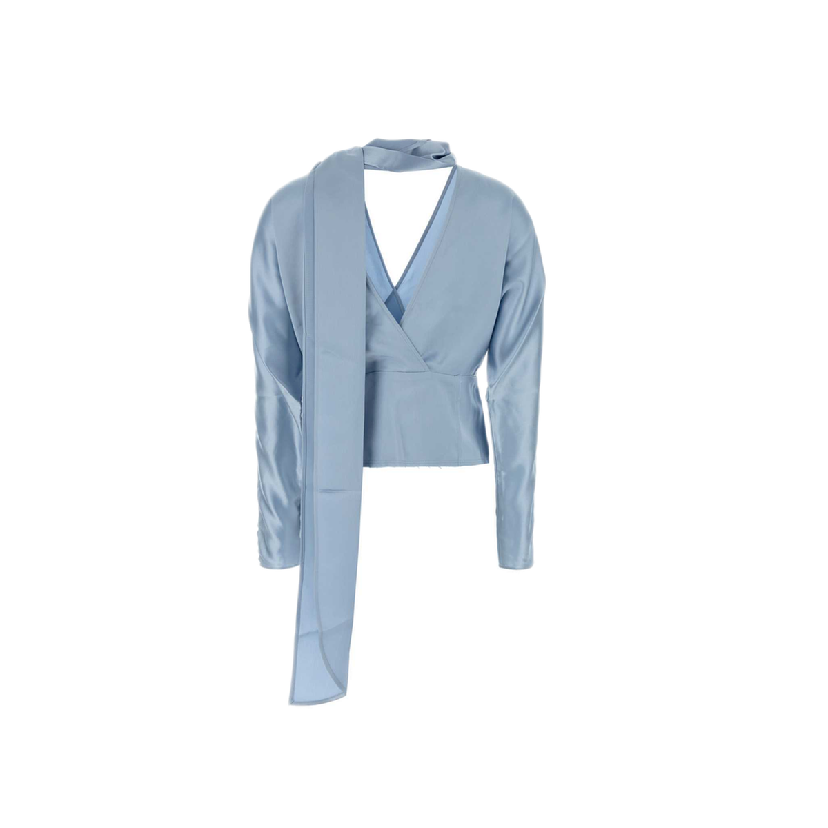 MAYFEYR - Ganni - Fluid Satin Kimono Sleeve Scarf Blouse - A1040373326