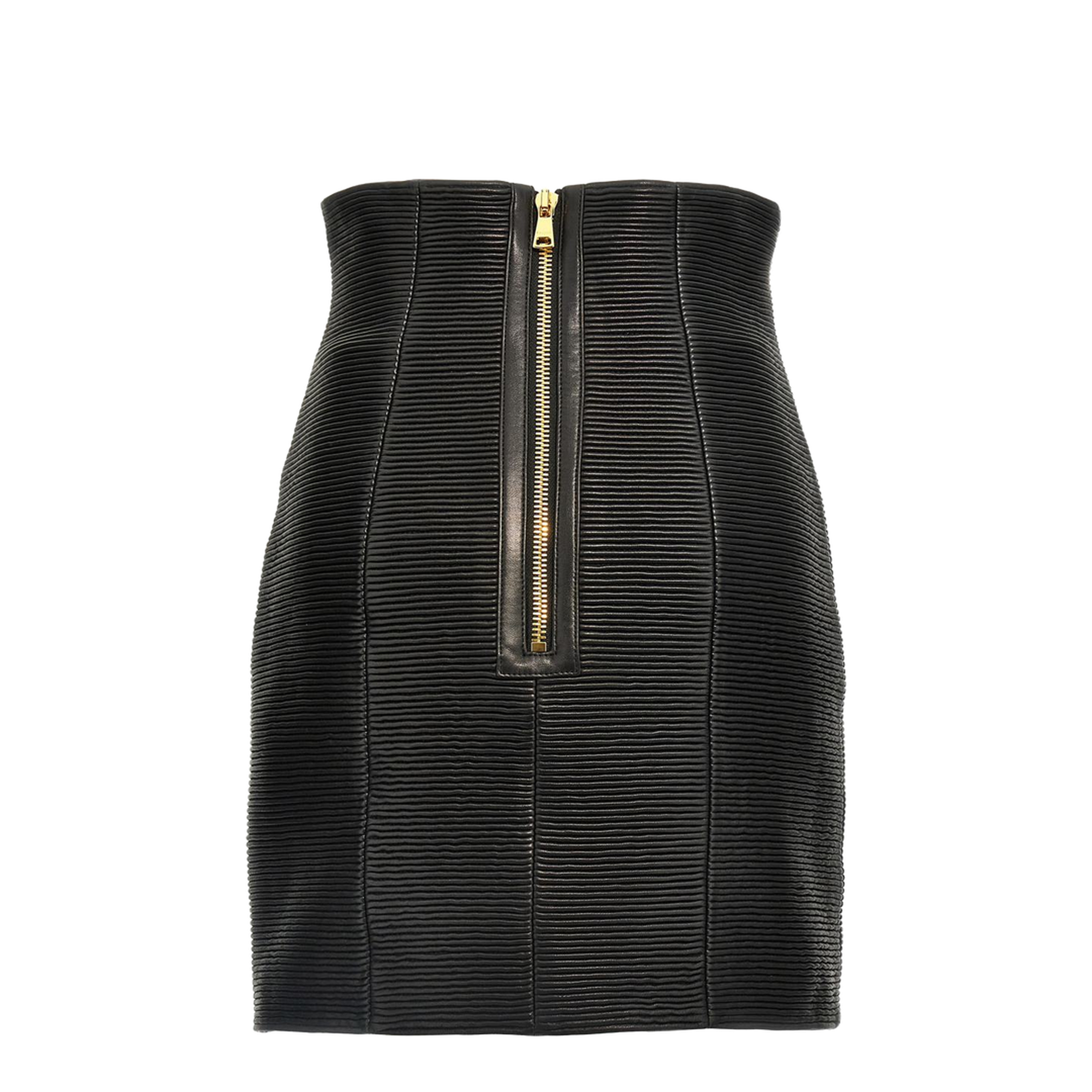 High-waist Rolled Lambskin Leather Mini Skirt Black