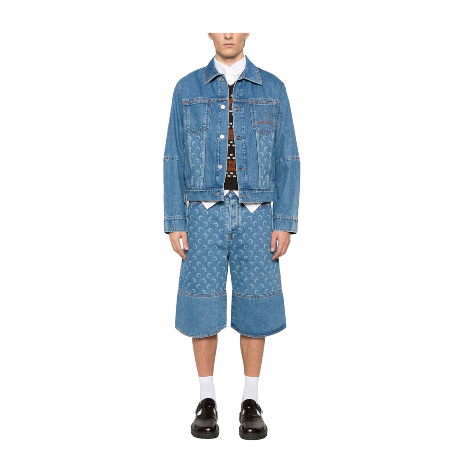 Crescent Moon-Print Denim Jacket