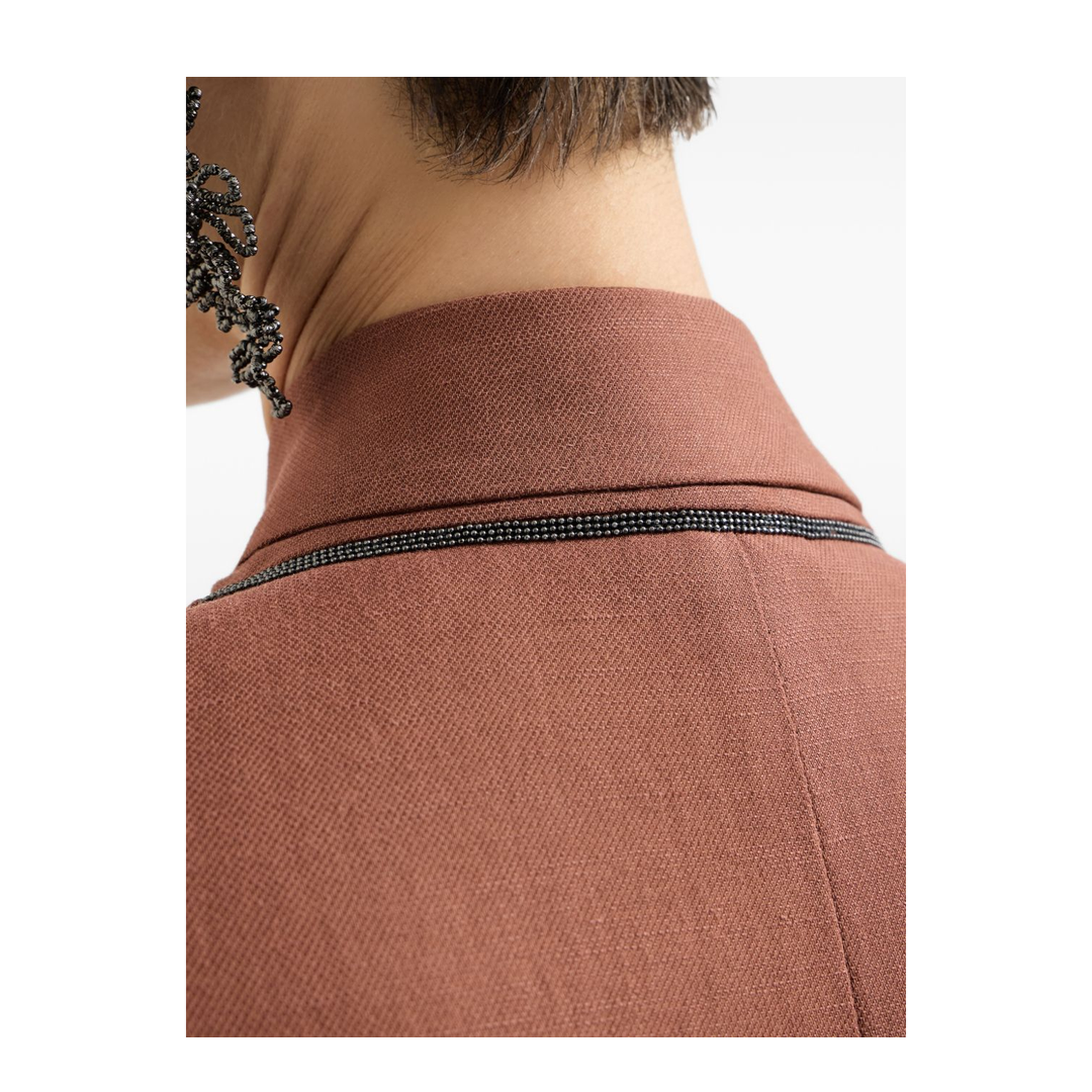 Fluid Viscose and Linen Twill Jacket with Jewellery