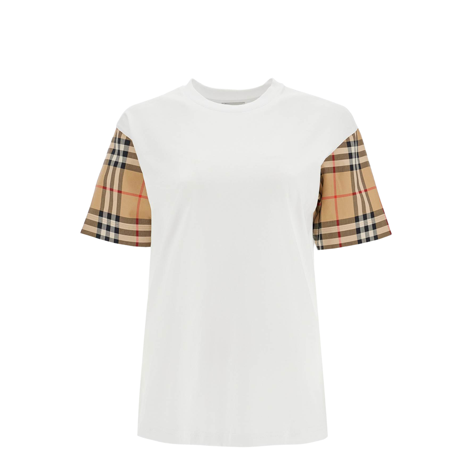 Check Cotton T-shirt In White