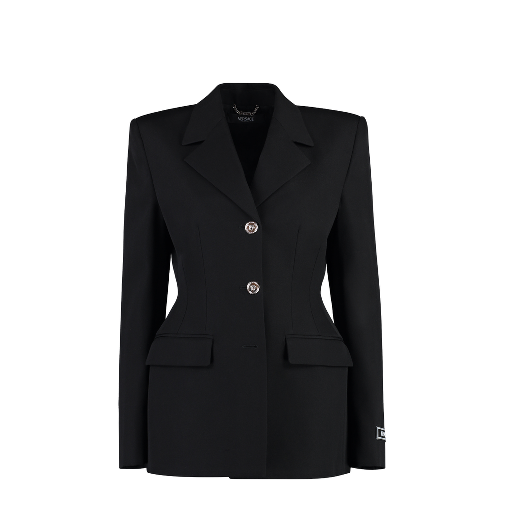 Black Hourglass Single-Breasted Blazer in Wool