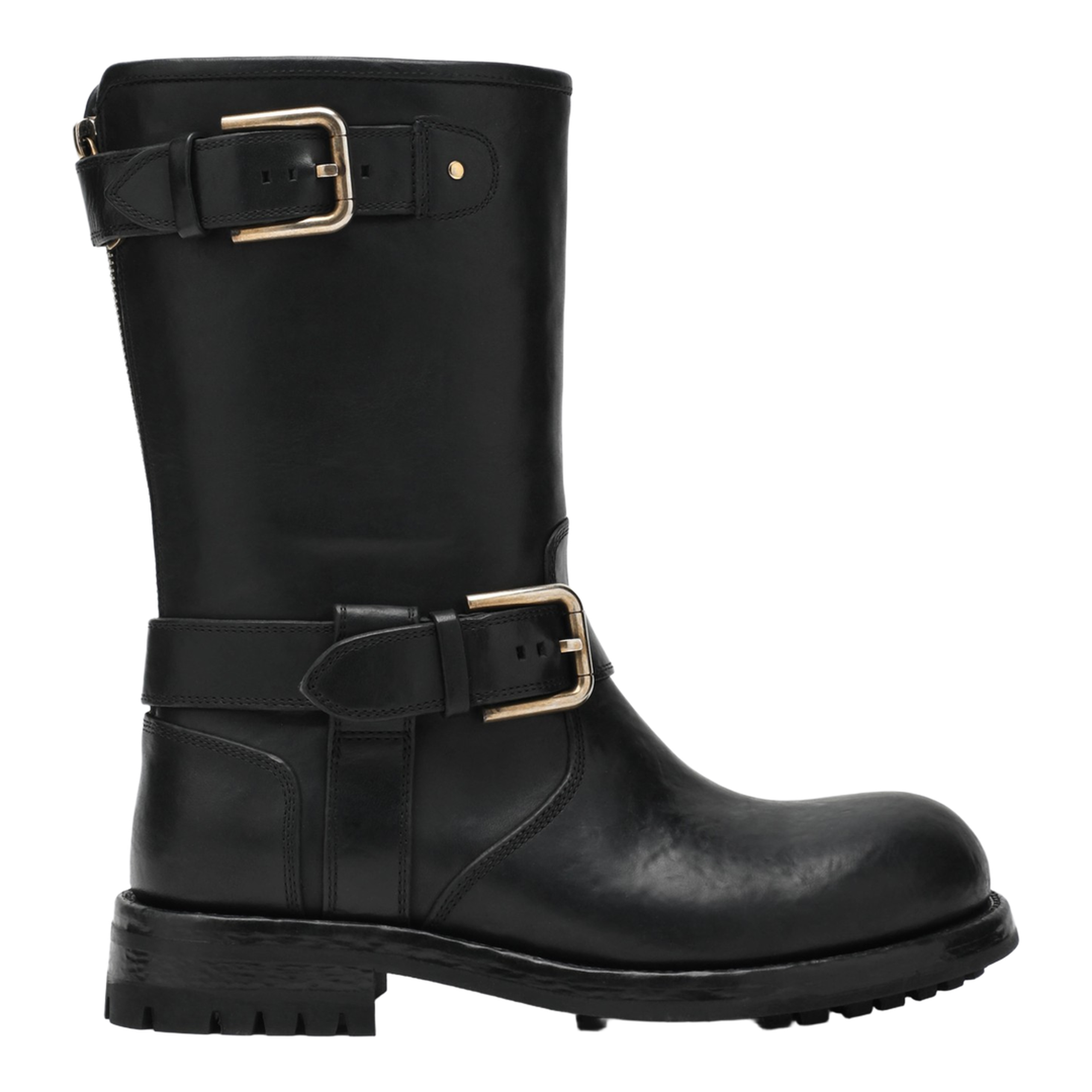 Black leather boot with buckles