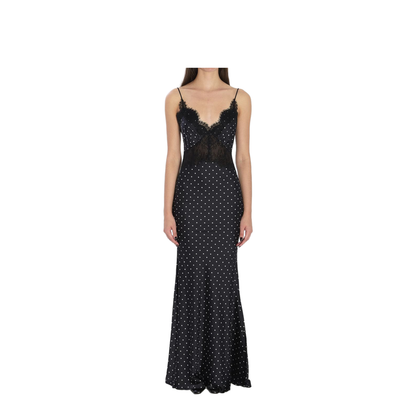 Polka Dot Satin Lace Maxi Dress