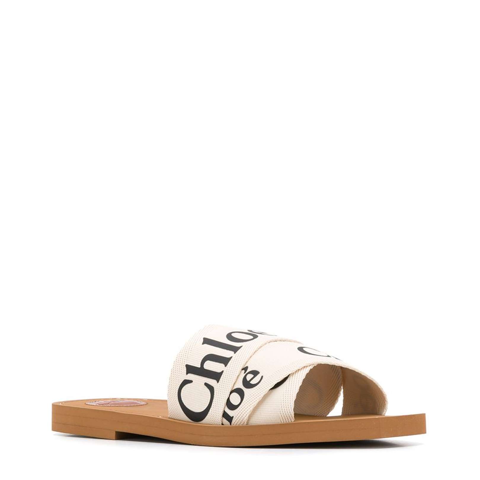 White Linen All-Over Logo Print Low Stacked Heel