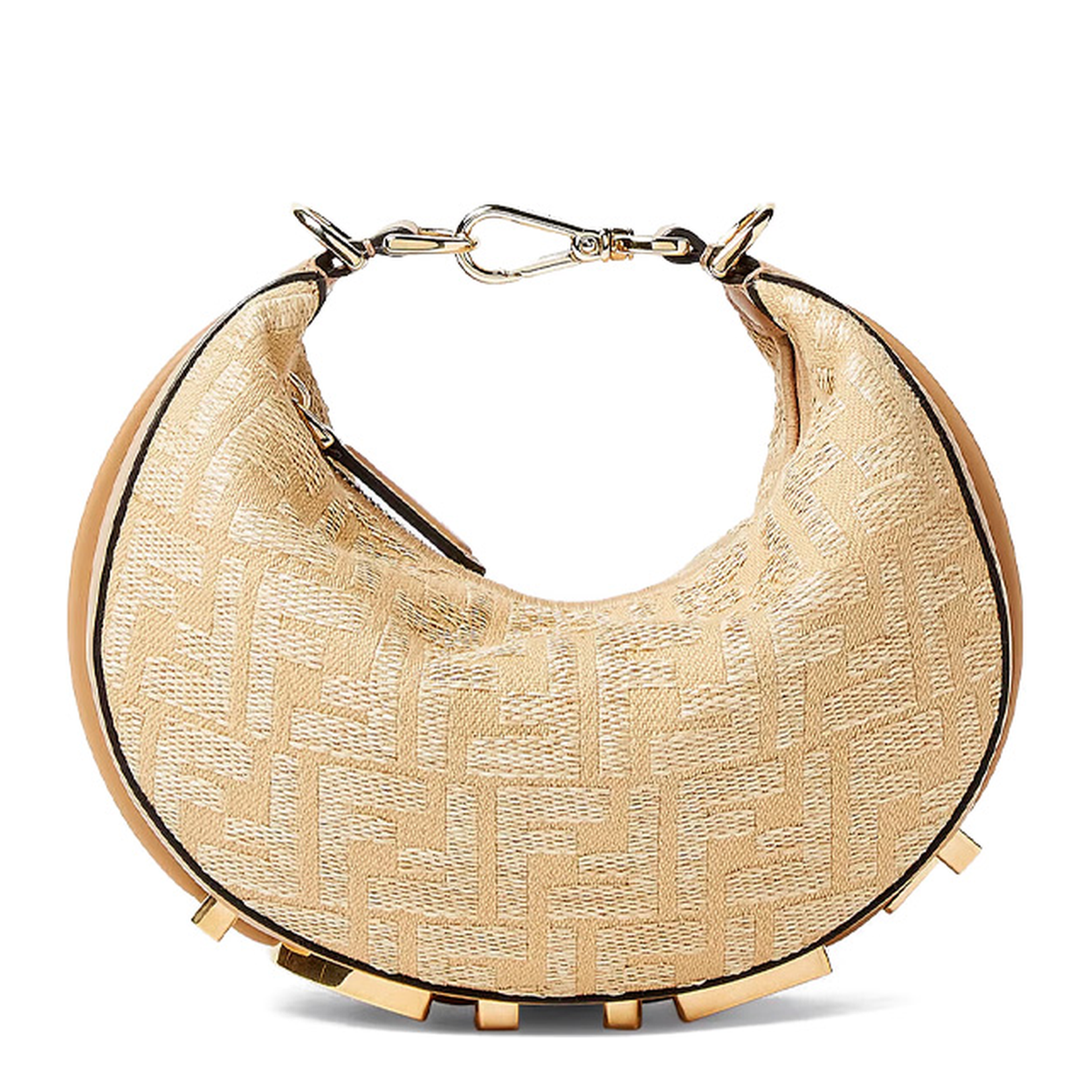 Jacquard Fabric Mini Hobo Bag with Raffia FF