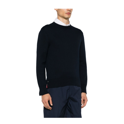 Navy Blue Cotton Fine Knit Sweater