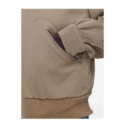 Beige Virgin Wool Zip-Up Jacket