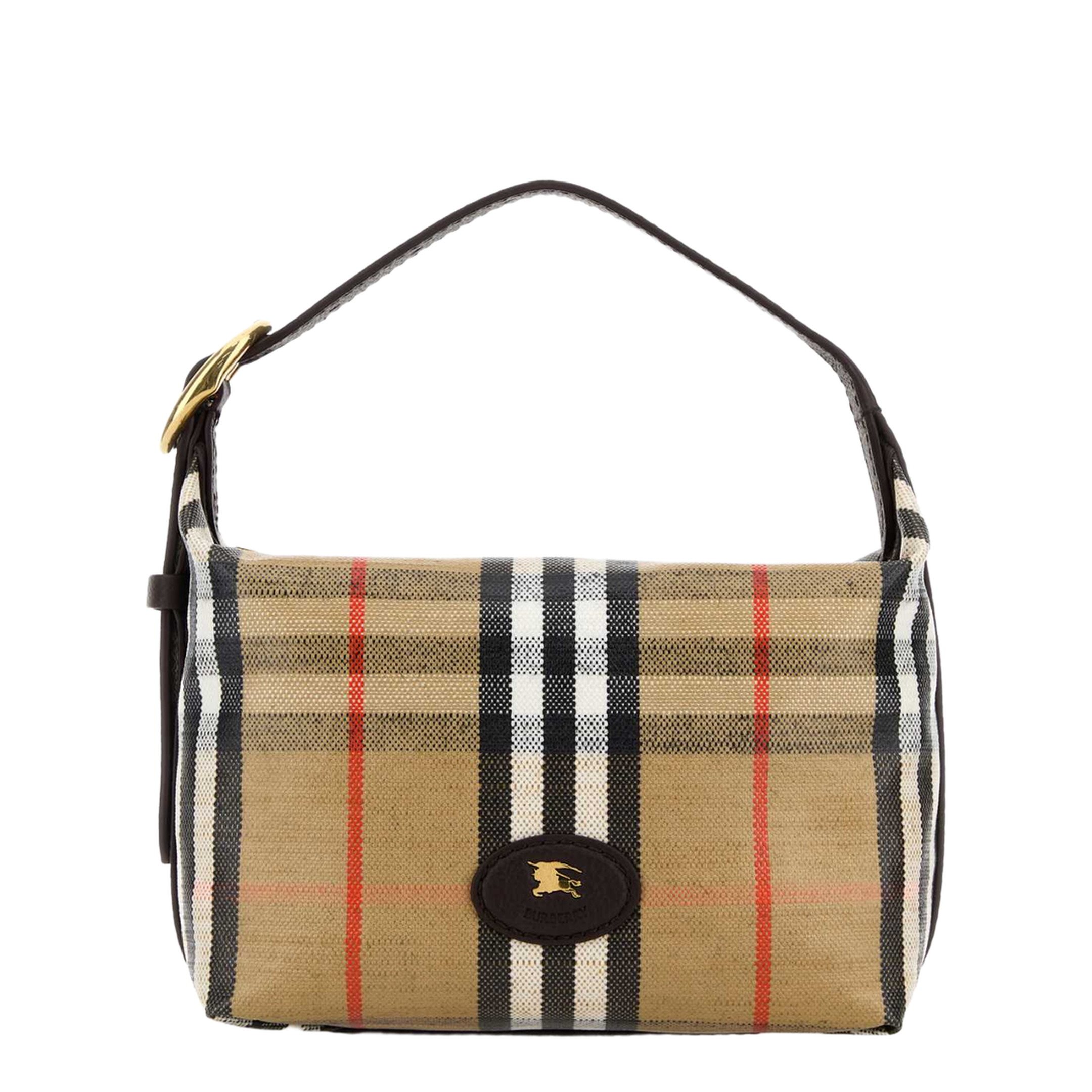 Coated Canvas Handbag With Check Pattern