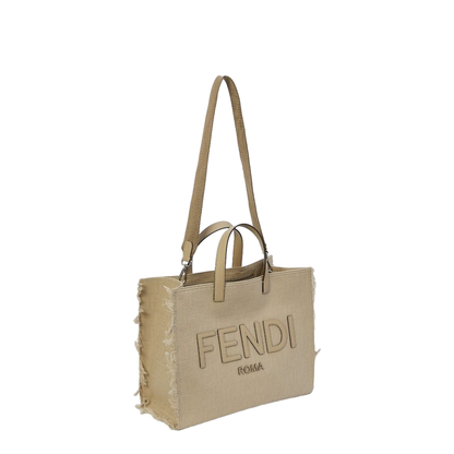 FF Jacquard Fringed
Beige Leather Bag