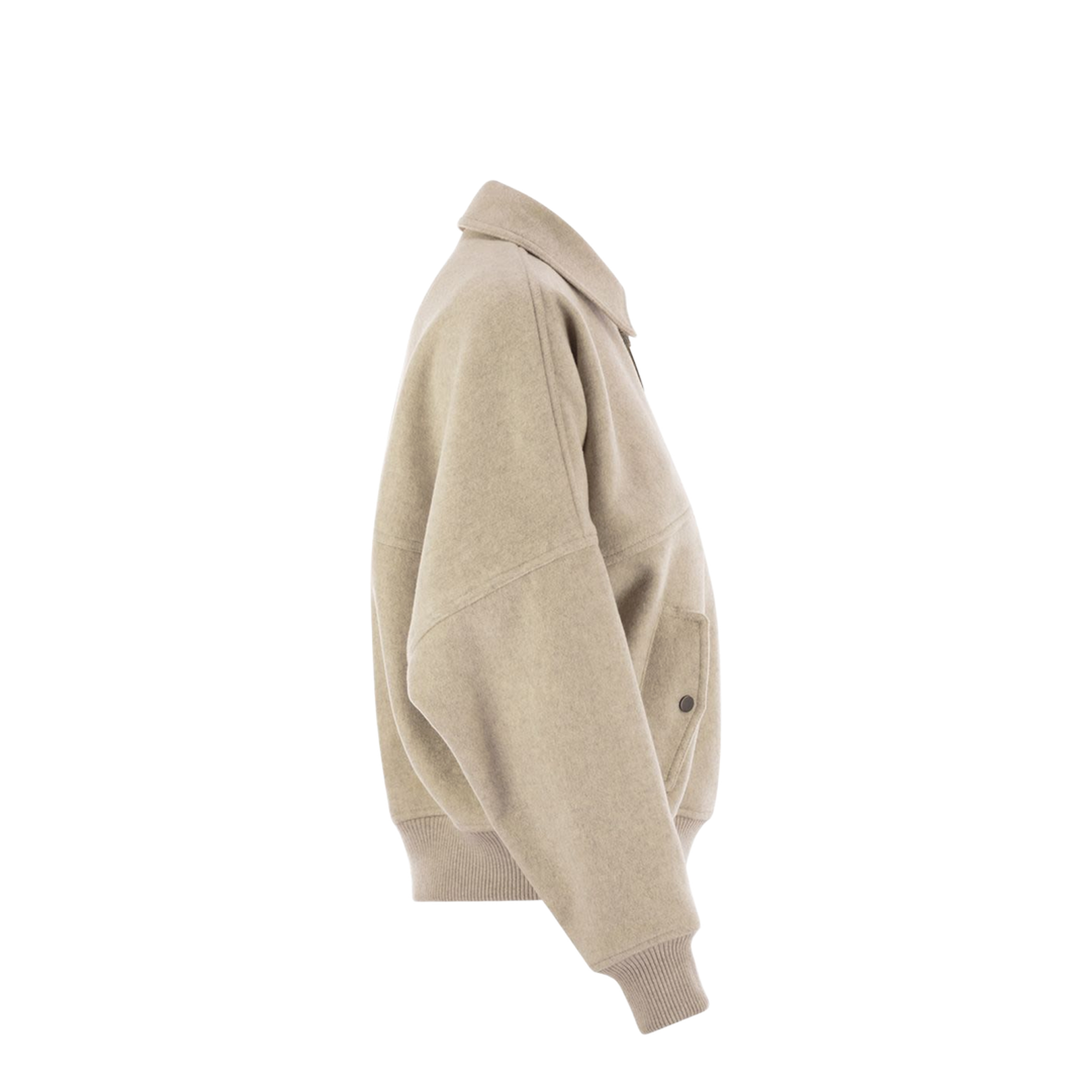 Double Cashmere And Wool Cloth Bomber Jacket With Shiny Zipper Pull In Neutral