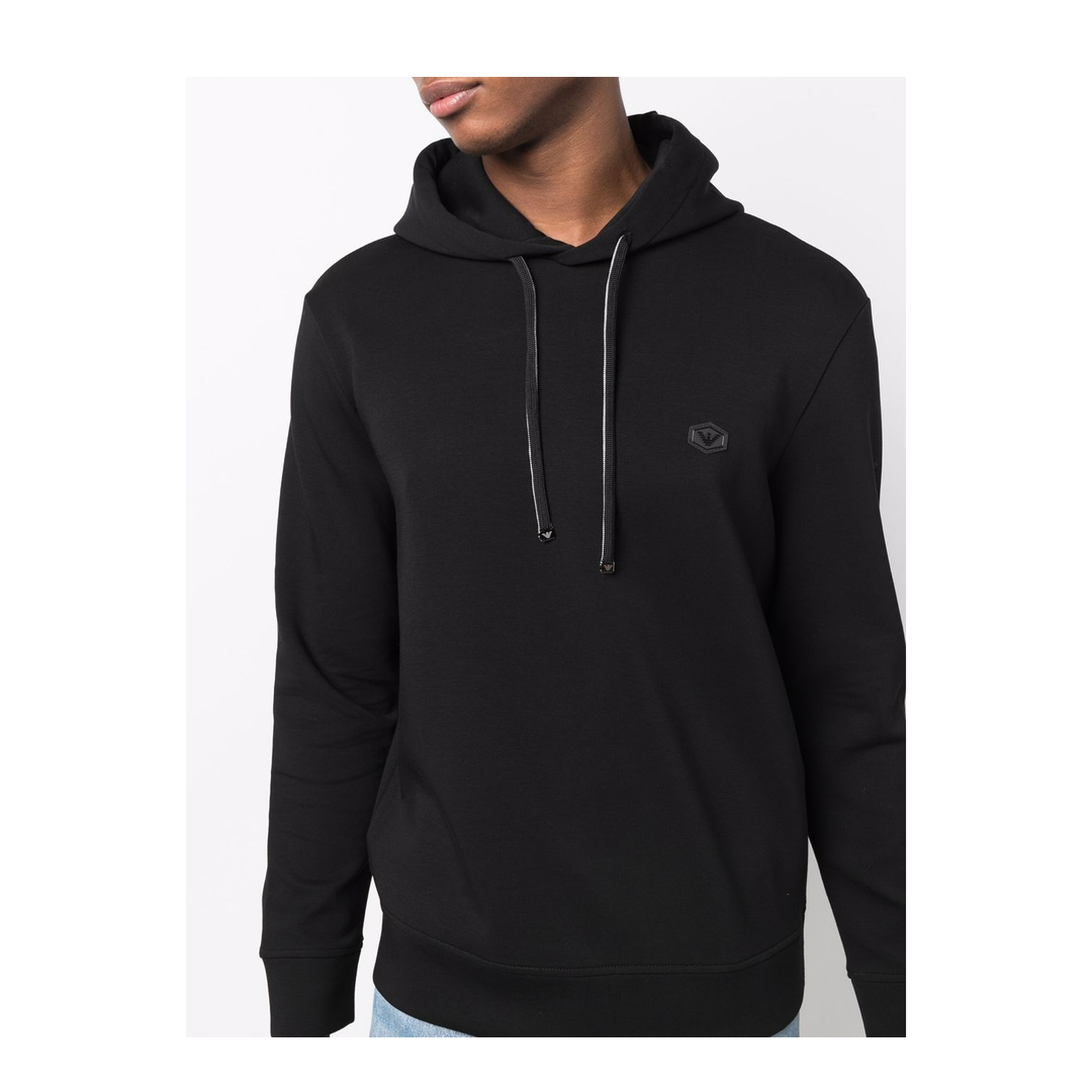Black Cotton-Blend Long-Sleeved Logo Patch Hoodie